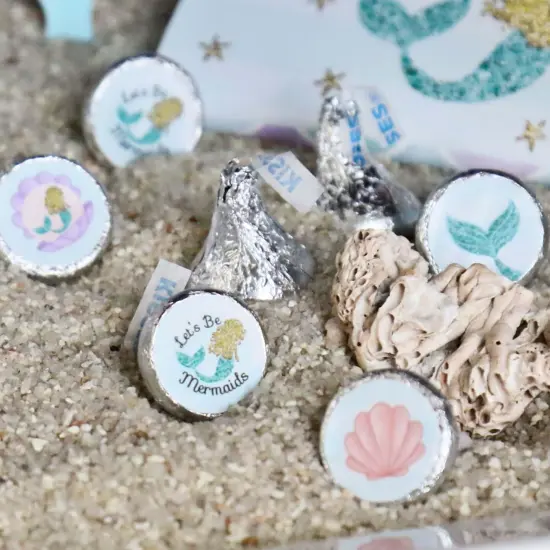 Big Dot of Happiness Let's Be Mermaids - Baby Shower or Birthday Party Round Candy Sticker Favors - Labels Fits Chocolate Candy (1 sheet of 108) {6}