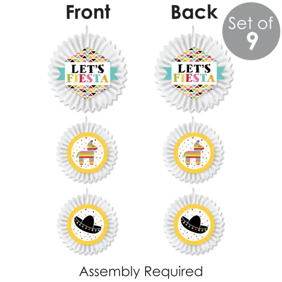 Big Dot of Happiness Let's Fiesta - Hanging Fiesta Tissue Decoration Kit - Paper Fans - Set of 9 {7}