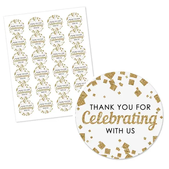 Big Dot of Happiness Thank You For Celebrating With Us - Gold - Party Circle Sticker Labels - 24 Count {3}