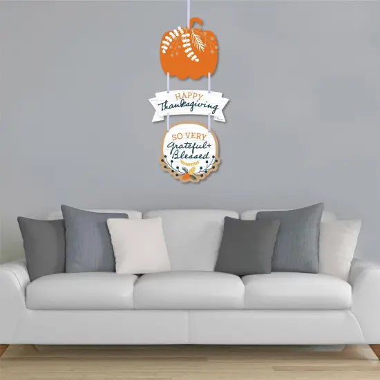 Big Dot of Happiness Happy Thanksgiving - Hanging Porch Fall Harvest Party Outdoor Decorations - Front Door Decor - 3 Piece Sign {4}