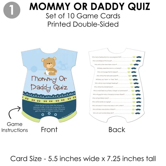 Big Dot of Happiness Baby Boy Teddy Bear - 4 Baby Shower Games - 10 Cards Each - Gamerific Bundle {6}