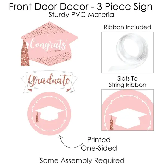 Big Dot of Happiness Rose Gold Grad - Hanging PorchGraduation Party Outdoor Decorations - Front Door Decor - 3 Piece Sign {6}