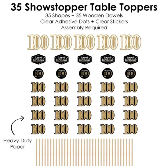Big Dot of Happiness Adult 100th Birthday - Gold - Birthday Party Centerpiece Sticks - Showstopper Table Toppers - 35 Pieces {7}