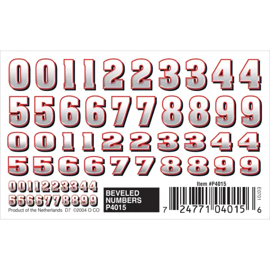 Pine Car Derby Dry Transfer Decal 3"X2.5" Sheet-Bevelled Numbers {2}