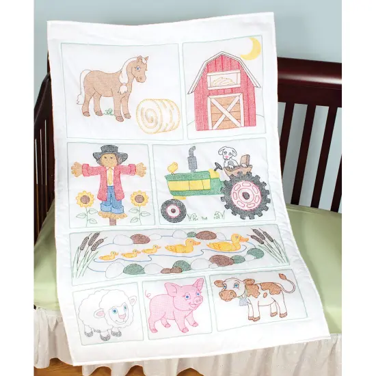 Jack Dempsey Stamped White Quilt Crib Top 40"X60"-Barn {4}