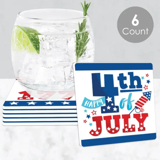 Big Dot of Happiness Firecracker 4th of July - Funny Red, White and Royal Blue Party Decorations - Drink Coasters - Set of 6 {3}