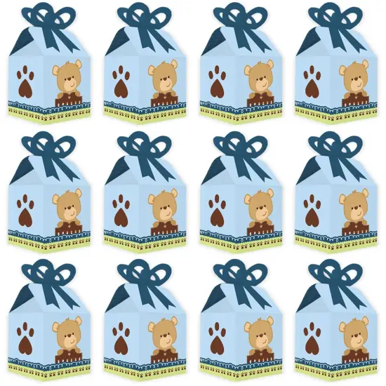 Big Dot of Happiness Baby Boy Teddy Bear - Square Favor Gift Boxes - Baby Shower Bow Boxes - Set of 12 {6}