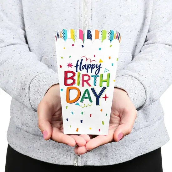 Big Dot of Happiness Cheerful Happy Birthday - Colorful Birthday Party Favor Popcorn Treat Boxes - Set of 12 {6}