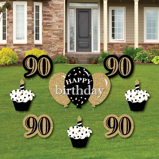 Big Dot of Happiness Adult 90th Birthday - Gold - Yard Sign and Outdoor Lawn Decorations - Happy Birthday Party Yard Signs - Set of 8 {1}