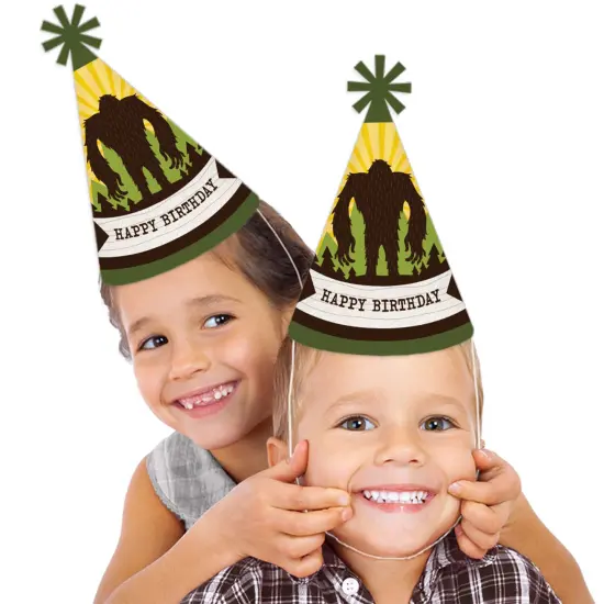 Big Dot of Happiness Sasquatch Crossing - Cone Happy Birthday Party Hats for Kids and Adults - Set of 8 (Standard Size) {3}