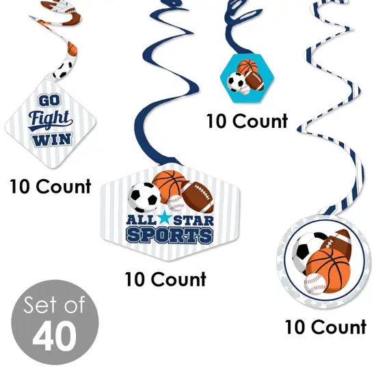 Big Dot of Happiness Go, Fight, Win - Sports - Baby Shower or Birthday Party Hanging Decor - Party Decoration Swirls - Set of 40 {6}