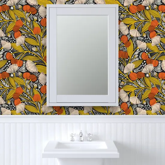 Peel & Stick Wallpaper 2FT Wide Cherry Blossom Red Gold Yellow Fruit Fruits Tree Custom Removable Wallpaper by Spoonflower {6}