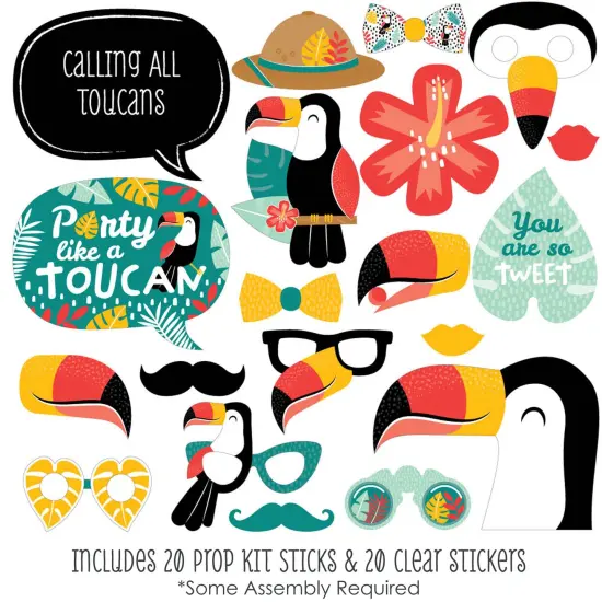 Big Dot of Happiness Calling All Toucans - Tropical Bird Baby Shower or Birthday Party Photo Booth Props Kit - 20 Count {3}
