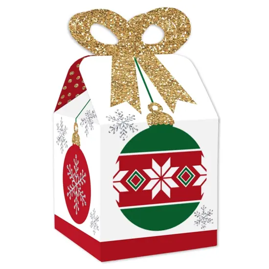 Big Dot of Happiness Ornaments - Square Favor Gift Boxes - Holiday and Christmas Party Bow Boxes - Set of 12 {1}
