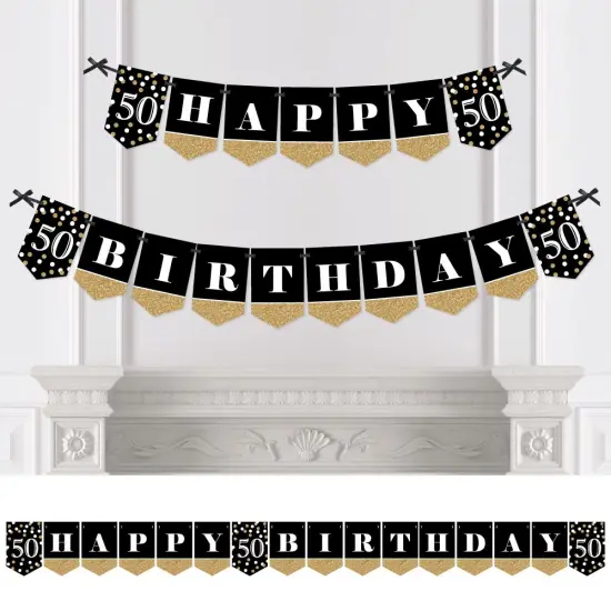 Big Dot of Happiness Adult 50th Birthday - Gold - Birthday Party Bunting Banner - Gold Party Decorations - Happy Birthday {1}