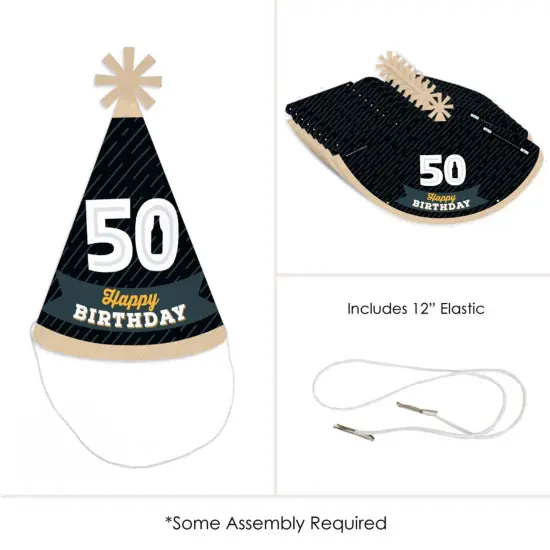 Big Dot of Happiness Cheers and Beers to 50 Years - Cone Happy Birthday Party Hats for Adults - Set of 8 (Standard Size) {6}