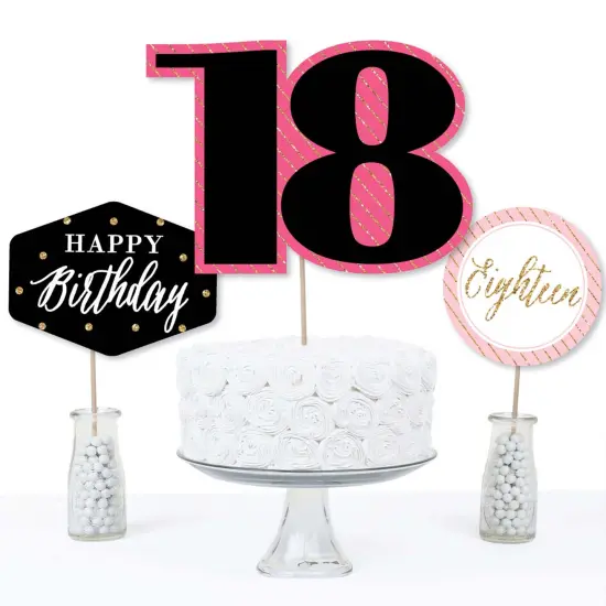 Big Dot of Happiness Chic 18th Birthday - Pink, Black and Gold - Birthday Party Centerpiece Sticks - Table Toppers - Set of 15 {4}