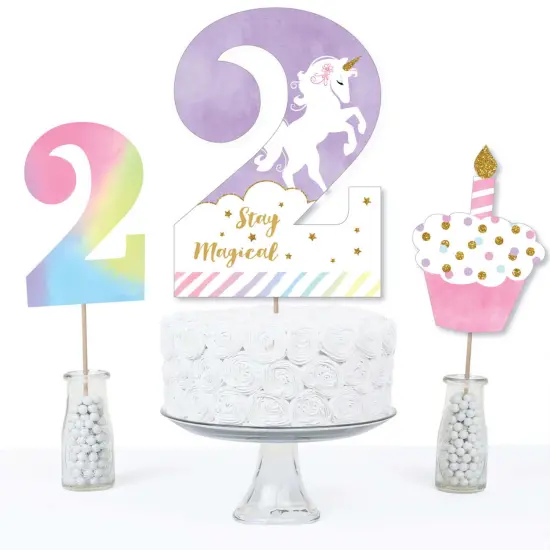 Big Dot of Happiness 2nd Birthday Rainbow Unicorn - Magical Unicorn Second Birthday Party Centerpiece Sticks - Table Toppers - Set of 15 {4}
