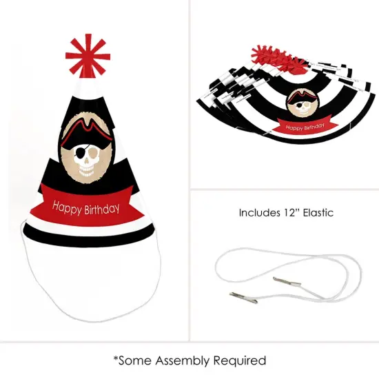 Big Dot of Happiness Beware of Pirates - Cone Pirate Happy Birthday Party Hats for Kids and Adults - Set of 8 (Standard Size) {6}