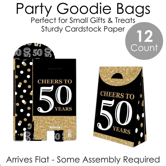 Big Dot of Happiness Adult 50th Birthday - Gold - Birthday Gift Favor Bags - Party Goodie Boxes - Set of 12 {7}