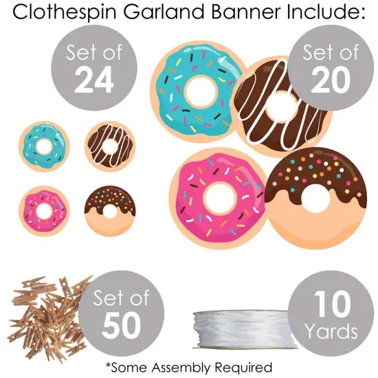 Big Dot of Happiness Donut Worry, Let's Party - Doughnut Party DIY Decorations - Clothespin Garland Banner - 44 Pieces {6}