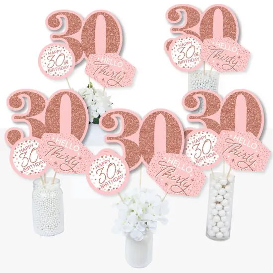 Big Dot of Happiness 30th Pink Rose Gold Birthday - Happy Birthday Party Centerpiece Sticks - Table Toppers - Set of 15 {3}