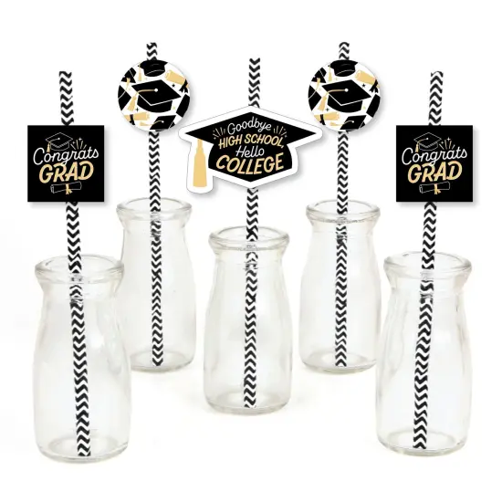 Big Dot of Happiness Hello College Graduation Paper Straw Decor - Party Striped Decorative Straws - Set of 24 {1}