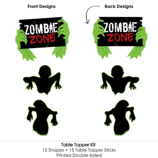 Big Dot of Happiness Zombie Zone - Halloween or Birthday Zombie Crawl Party Centerpiece Sticks - Table Toppers - Set of 15 {6}