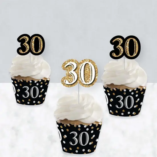 Big Dot of Happiness Adult 30th Birthday - Gold - Cupcake Decoration - Birthday Party Cupcake Wrappers and Treat Picks Kit - Set of 24 {4}