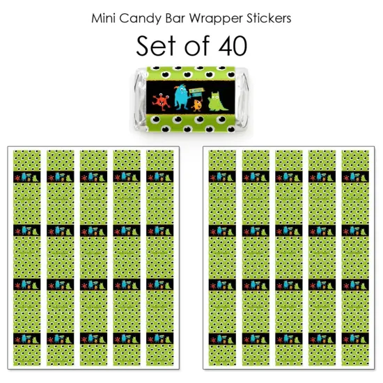 Big Dot of Happiness Monster Bash - Mini Candy Bar Wrapper Stickers - Little Monster Birthday Party or Baby Shower Small Favors - 40 Count {4}