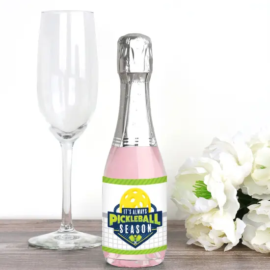 Big Dot of Happiness Let&rsquo;s Rally - Pickleball - Mini Wine and Champagne Bottle Label Stickers - Birthday or Retirement Party Favor Gift - Set of 16 {3}