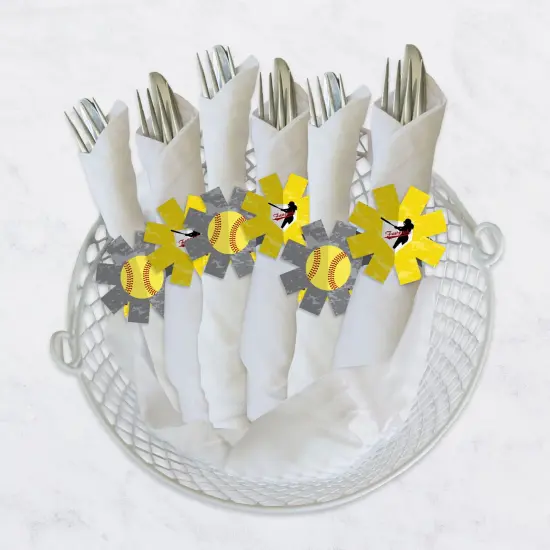 Big Dot of Happiness Grand Slam - Fastpitch Softball - Birthday Party or Baby Shower Paper Napkin Holder - Napkin Rings - Set of 24 {4}