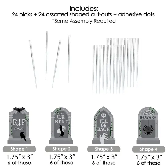 Big Dot of Happiness Creepy Cemetery - Dessert Cupcake Toppers - Spooky Halloween Tombstone Party Clear Treat Picks - Set of 24 {7}