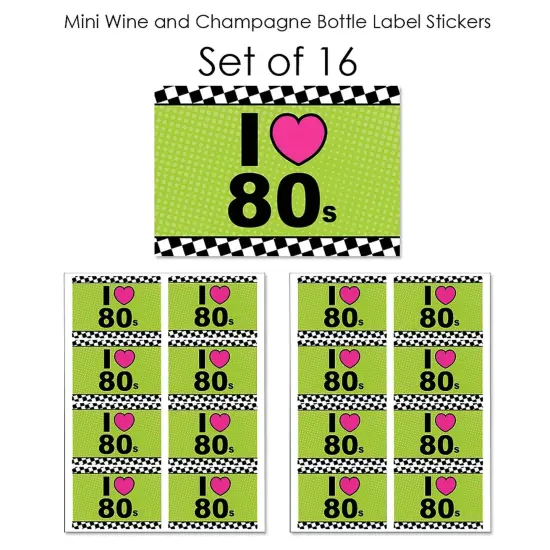 Big Dot of Happiness 80's Retro - Mini Wine and Champagne Bottle Label Stickers - Totally 1980s Party Favor Gift for Women and Men - Set of 16 {7}