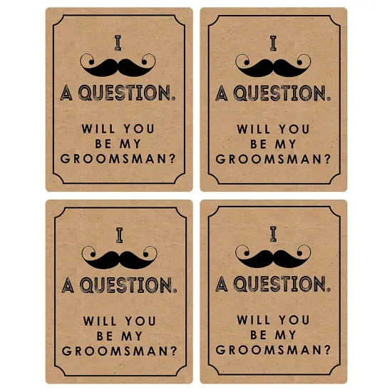 Big Dot of Happiness Kraft Mustache - Will You Be My Groomsman Gift for Men - Whiskey or Wine Bottle Label Stickers - Set of 4 {4}