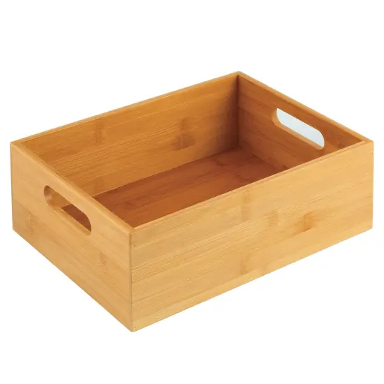 mDesign Bamboo Kitchen Fridge & Drawer Organizer Tray - Natural Wood {5}