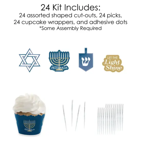 Big Dot of Happiness Happy Hanukkah - Cupcake Decoration - Chanukah Holiday Party Cupcake Wrappers and Treat Picks Kit - Set of 24 {6}