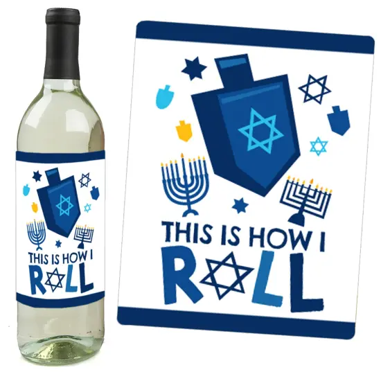 Big Dot of Happiness Hanukkah Menorah - Chanukah Holiday Party Decorations for Women and Men - Wine Bottle Label Stickers - Set of 4 {3}