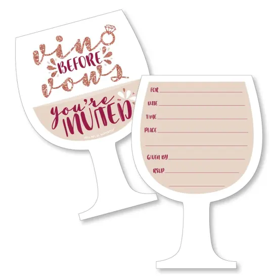 Big Dot of Happiness Vino Before Vows - Shaped Fill-in Invitations - Bridal Shower or Bachelorette Party Invitation Cards with Envelopes - Set of 12 {1}