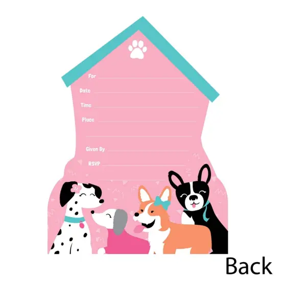 Big Dot of Happiness Pawty Like a Puppy Girl - Shaped Fill-in Invites - Pink Dog Baby Shower or Birthday Party Invite Cards with Envelopes - Set of 12 {4}