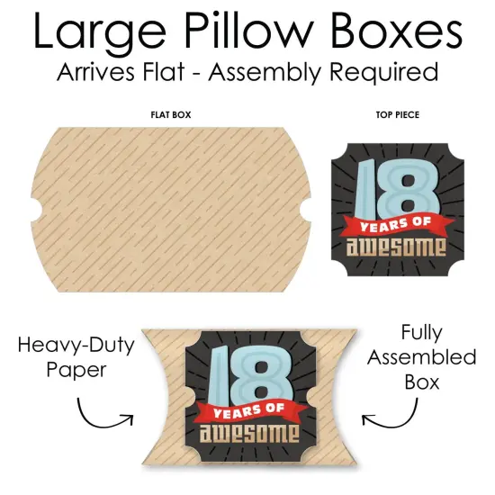 Big Dot of Happiness Boy 18th Birthday - Favor Gift Boxes - Eighteenth Birthday Party Large Pillow Boxes - Set of 12 {7}