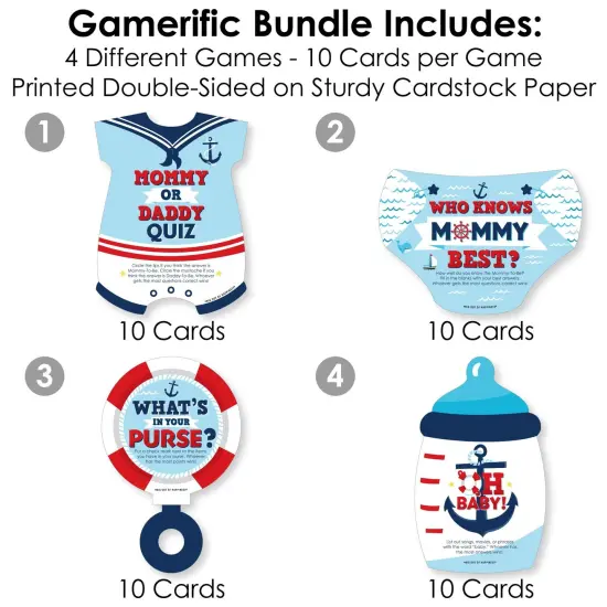 Big Dot of Happiness Ahoy It's a Boy - 4 Baby Shower Games - 10 Cards Each - Gamerific Bundle {4}