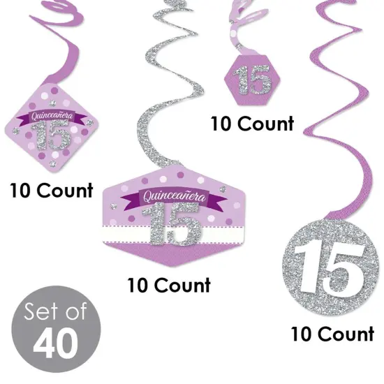 Big Dot of Happiness Quinceanera Purple - Sweet 15 - Birthday Party Hanging Decor - Party Decoration Swirls - Set of 40 {6}