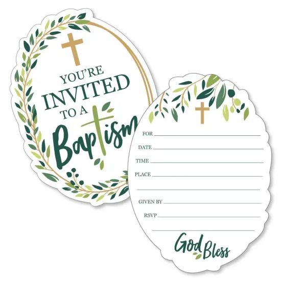 Big Dot of Happiness Baptism Elegant Cross - Shaped Fill-in Invitations - Religious Party Invitation Cards with Envelopes - Set of 12 {1}