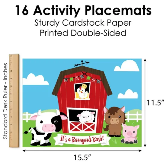 Big Dot of Happiness Farm Animals - Paper Barnyard Birthday Party Coloring Sheets - Activity Placemats - Set of 16 {6}