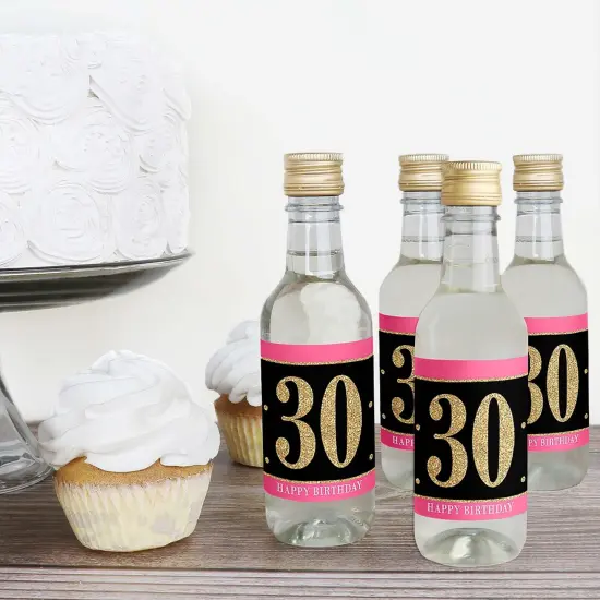 Big Dot of Happiness Chic 30th Birthday - Pink, Black and Gold - Mini Wine and Champagne Bottle Label Stickers - Birthday Party Favor Gift - Set of 16 {4}