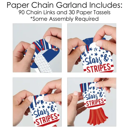 Big Dot of Happiness Stars & Stripes - 90 Chain Links & 30 Paper Tassels Kit - Memorial Day, 4th of July and Labor Day Paper Chains Garland - 21 feet {6}