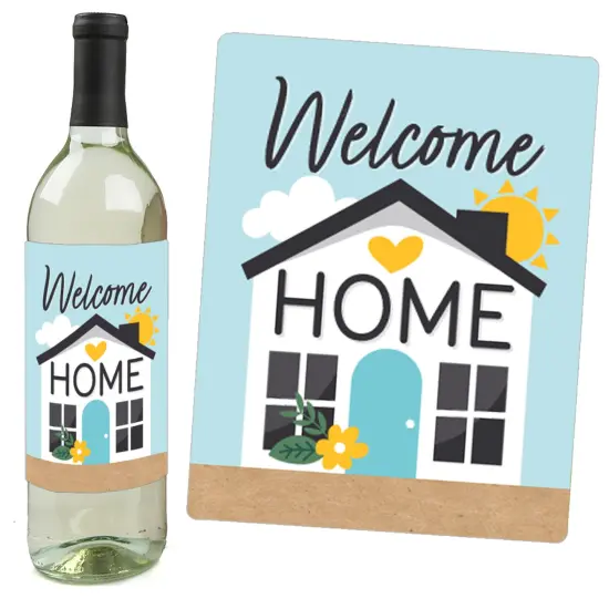 Big Dot of Happiness Welcome Home Housewarming - New Sweet Home Decorations for Women and Men - Wine Bottle Label Stickers - Set of 4 {3}