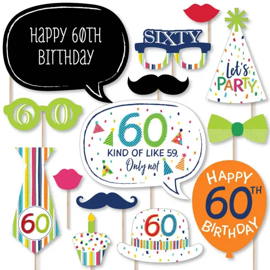 Big Dot of Happiness 60th Birthday - Cheerful Happy Birthday - Colorful Sixtieth Birthday Party Photo Booth Props Kit - 20 Count {1}