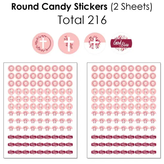 Big Dot of Happiness Pink Elegant Cross - Girl Religious Party Candy Favor Sticker Kit - 304 Pieces {6}